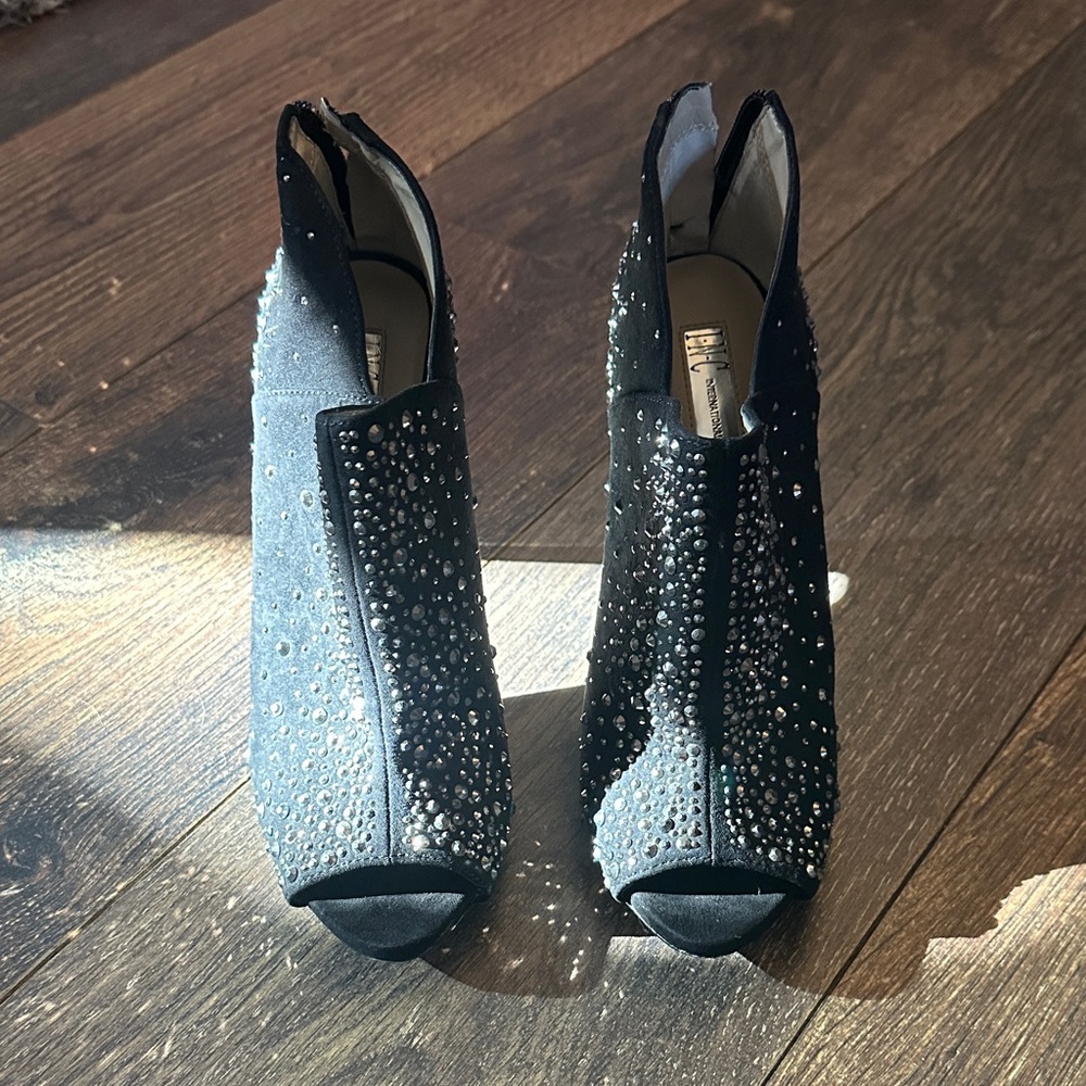 INC International Concepts Black Crystal Peep-Toe Ankle Booties - Picture 4 of 8
